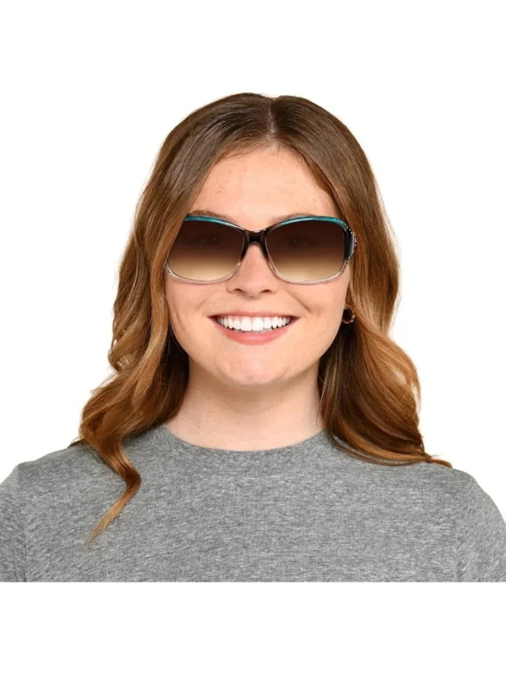 Stylish Women's Turquoise Studded Square Sunglasses with Blue Crystal Accents